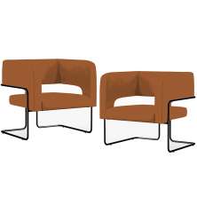 Kit 02 Poltronas Decorativas Scarlett D02 Base de Aço Preto Veludo Telha B-262 - Lyam Decor