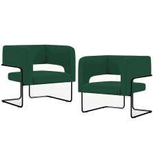 Kit 02 Poltronas Decorativas Scarlett D02 Base de Aço Preto Veludo Verde B-303 - Lyam Decor