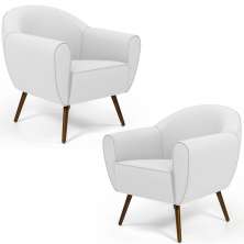 Kit 02 Poltronas Decorativas com Pés Palito Nina D02 Corano Branco C-12 - Lyam Decor