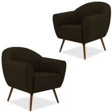 Kit 02 Poltronas Decorativas com Pés Palito Nina D02 Corano Marrom C-34 - Lyam Decor