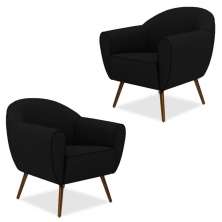 Kit 02 Poltronas Decorativas com Pés Palito Nina D02 Corano Preto C-05 - Lyam Decor