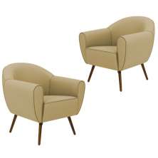 Kit 02 Poltronas Decorativas com Pés Palito Nina D02 Veludo Liso Bege Escuro C-68 -Lyam Decor