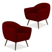 Kit 02 Poltronas Decorativas com Pés Palito Nina D02 Veludo Marsala C-278 - Lyam Decor