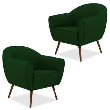 Kit 02 Poltronas Decorativas com Pés Palito Nina D02 Veludo Verde Liso C-303 - Lyam Decor