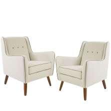 Kit 02 Poltronas Decorativas com Pés de Madeira Taroba D02 Algodão Bege C-381 - Lyam Decor
