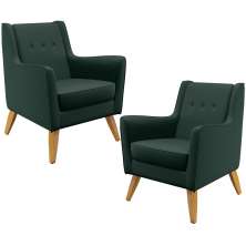 Kit 02 Poltronas Decorativas com Pés de Madeira Taroba D02 Linho Verde C-117 - Lyam Decor