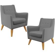 Kit 02 Poltronas Decorativas com Pés de Madeira Taroba D02 Veludo Cinza C-317 - Lyam Decor