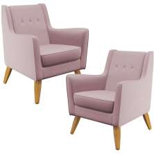 Kit 02 Poltronas Decorativas com Pés de Madeira Taroba D02 Veludo Rosê C-305 - Lyam Decor