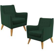 Kit 02 Poltronas Decorativas com Pés de Madeira Taroba D02 Veludo Verde Musgo C-303 - Lyam Decor