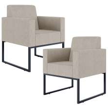 Kit 02 Poltronas Decorativas para Sala Recepção Base Fixa De Metal Helô L02 Linho Bege - Lyam Decor