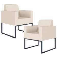 Kit 02 Poltronas Decorativas para Sala Recepção Base Fixa De Metal Helô L02 Suede Bege - Lyam Decor