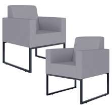 Kit 02 Poltronas Decorativas para Sala Recepção Base Fixa De Metal Helô L02 Suede Cinza - Lyam Decor