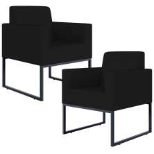 Kit 02 Poltronas Decorativas para Sala Recepção Base Fixa De Metal Helô L02 Suede Preto - Lyam Decor