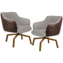 Kit 02 Poltronas Giratória Base Ka Jade D02 Linho Bege C-107 Tressê Corano Marrom - Lyam Decor