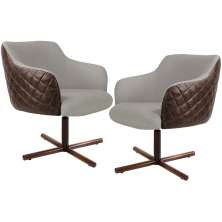 Kit 02 Poltronas Giratória Base X Jade D02 Linho Bege C-107 Tressê Corano Marrom - Lyam Decor