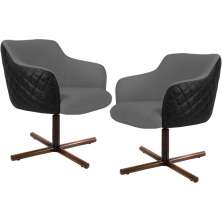 Kit 02 Poltronas Giratória Base X Jade D02 Linho Cinza C-416 Tressê Corano Preto - Lyam Decor