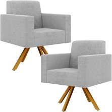Kit 02 Poltronas Giratórias Sala de Estar Base de Madeira Helô L02 Bouclê Cinza - Lyam Decor