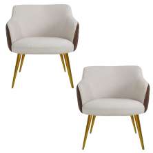 Kit 02 Poltronas Pés Palito New Bronze Jade D02 Linho Bege C-107 Tressê Corano Marrom - Lyam Decor