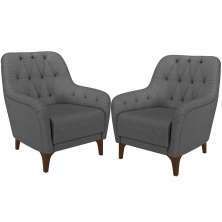 Kit 02 Poltronas Para Sala De Estar Com Tachas Base Fixa Blenda M03 Linho Chumbo - Lyam Decor