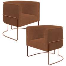 Kit 02 Poltronas Para Sala De Estar Decorativa Fixa Base Aço New Cobre Betina D02 Bouclê Terracota - Lyam Decor