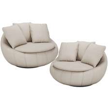 Kit 02 Poltronas Para Sala De Estar Decorativa Giratória Kira M03 Linho Bege - Lyam Decor