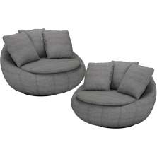 Kit 02 Poltronas Para Sala De Estar Decorativa Giratória Kira M03 Linho Cinza - Lyam Decor