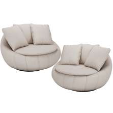 Kit 02 Poltronas Para Sala De Estar Decorativa Giratória Kira M03 Linho Cru - Lyam Decor