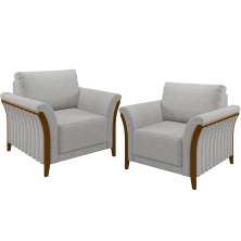 Kit 02 Poltronas Para Sala De Estar Decorativas Base Fixa Stefan M03 Linho Cinza - Lyam Decor
