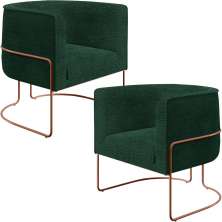 Kit 02 Poltronas Para Sala De Estar Fixa Base Aço New Cobre Betina D02 Bouclê Verde - Lyam Decor