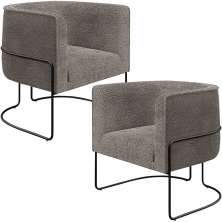 Kit 02 Poltronas Para Sala De Estar Fixa Base Aço Preto Betina D02 Bouclê Bege - Lyam Decor