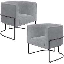 Kit 02 Poltronas Para Sala De Estar Fixa Base Aço Preto Betina D02 Bouclê Cinza - Lyam Decor