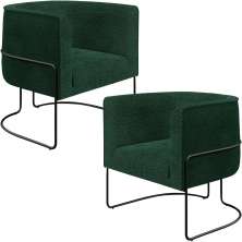Kit 02 Poltronas Para Sala De Estar Fixa Base Aço Preto Betina D02 Bouclê Verde - Lyam Decor