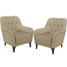 Kit 02 Poltronas Sala De Estar Com Tachas Base Fixa Blenda M03 Linho Bege Escuro - Lyam Decor