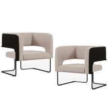 Kit 02 Poltronas Scarlett D02 Base Aço Preto Corano Preto C-05 Linho Bege C-107 - Lyam Decor