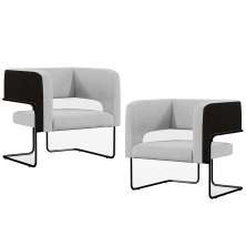 Kit 02 Poltronas Scarlett D02 Base Aço Preto Corano Preto C-05 Linho Cinza D-315 - Lyam Decor