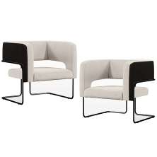 Kit 02 Poltronas Scarlett D02 Base Aço Preto Corano Preto C-05 Linho Cru C-443 - Lyam Decor