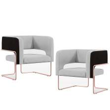 Kit 02 Poltronas Scarlett D02 Base De Aço New Cobre Corano Preto C-05 Linho Cinza D-315 - Lyam Decor