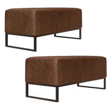 Kit 02 Puff Decorativo Para Sala de Estar Cléo W01 Base de Ferro 90cm Couríssimo Marrom - Lyam Decor