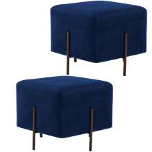 Kit 02 Puff Quadrado Decorativo Status 45x45 D02 Pés de Aço Veludo Azul Oxford C-304 - Lyam Decor