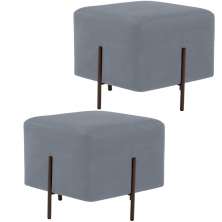 Kit 02 Puff Quadrado Decorativo Status 45x45 D02 Pés de Aço Veludo Cinza C-317 - Lyam Decor