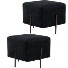 Kit 02 Puff Quadrado Decorativo Status 45x45 D02 Pés de Aço Veludo Preto C-300 - Lyam Decor