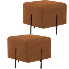 Kit 02 Puff Quadrado Decorativo Status 45x45 D02 Pés de Aço Veludo Telha C-262 - Lyam Decor