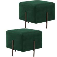 Kit 02 Puff Quadrado Decorativo Status 45x45 D02 Pés de Aço Veludo Verde C-303 - Lyam Decor