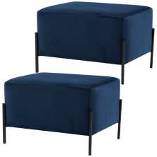 Kit 02 Puff Retangular Decorativo Status 60x45 D02 Pés de Aço Veludo Azul Oxford C-304 - Lyam Decor