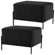 Kit 02 Puff Retangular Decorativo Status 60x45 D02 Pés de Aço Veludo Preto C-300 - Lyam Decor