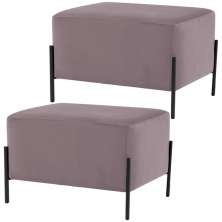 Kit 02 Puff Retangular Decorativo Status 60x45 D02 Pés de Aço Veludo Rosê C-305 - Lyam Decor