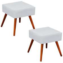 Kit 02 Puffs Banqueta Decorativa com Pés Palito Lívia W01 Corino Branco - Lyam Decor