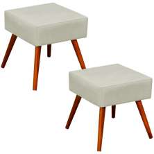 Kit 02 Puffs Banqueta Decorativa com Pés Palito Lívia W01 Suede Bege - Lyam Decor