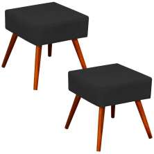 Kit 02 Puffs Banqueta Decorativa com Pés Palito Lívia W01 Suede Preto - Lyam Decor