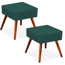 Kit 02 Puffs Banqueta Decorativa com Pés Palito Lívia W01 Suede Verde Musgo - Lyam Decor